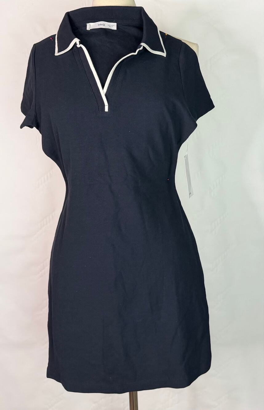 MNG Navy Blue Polo V Neck Dress